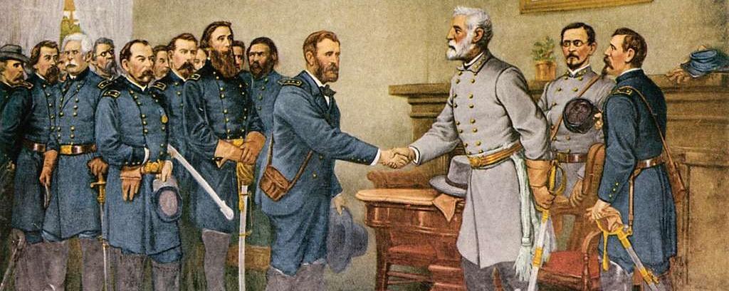 Lee surrenders to Grant at Appomattox Court House